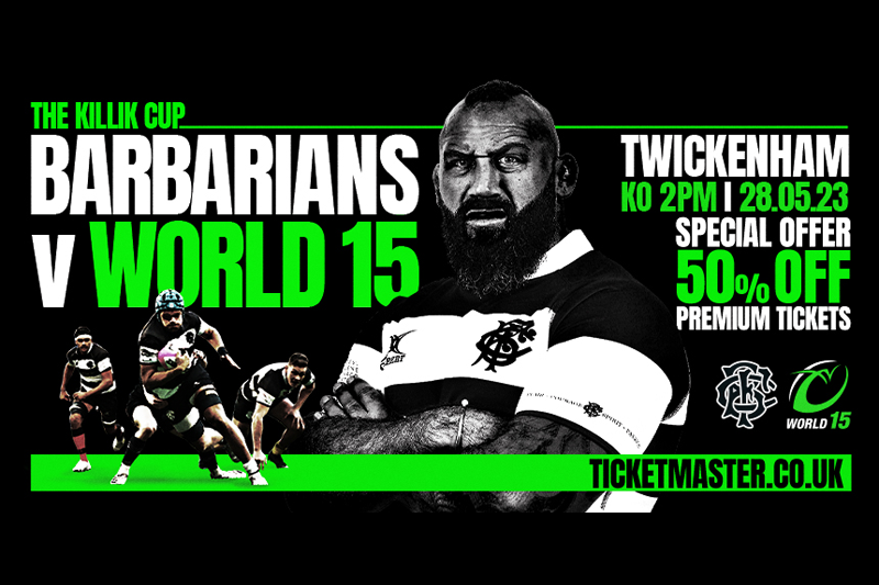 50 off Premium Tickets for Barbarians & World XV Rosslyn Park FC